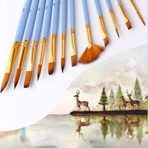 Blue acrylic paint brush set