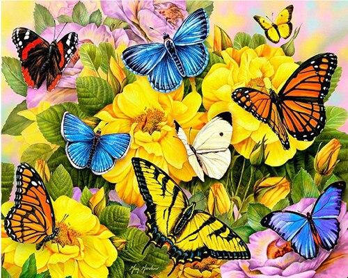Butterflies And Flowers Paint By Numbers - Canvas Paint by numbers