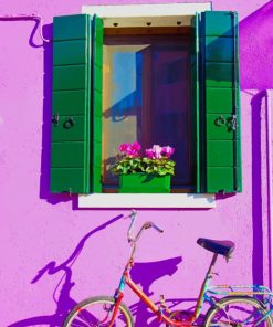 Road bicycle in purple wall paint by number