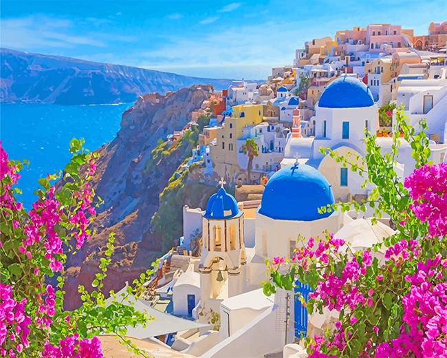 Beautiful Santorini Island City Paint By Numbers Kit For Adults Gift Canvas 16x2 