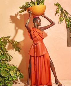 African Women With Orange Dress paint by numbers