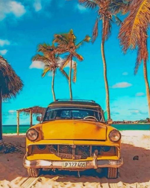 Amazing View Yellow Car in Cuba paint by numbers