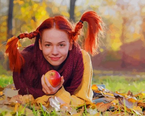 Autumn Girl Holding Apple paint by number