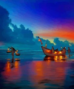 Blue beach sunset paint by number