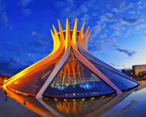 Cathedral Of Brasilia At Night paint by numbers