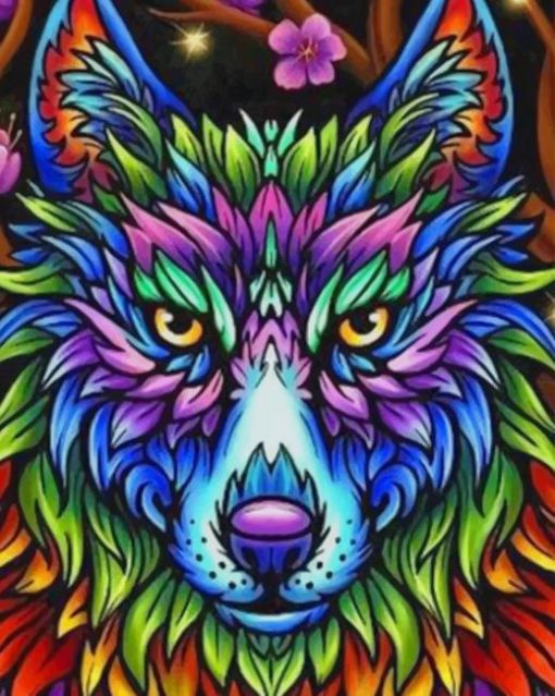 Colorful Wolf Drawing paint by numbers