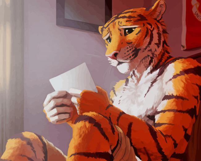 Cool Tiger Reading A Letter paint by number