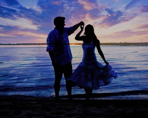 Couples silhouette in beach paint by numbers