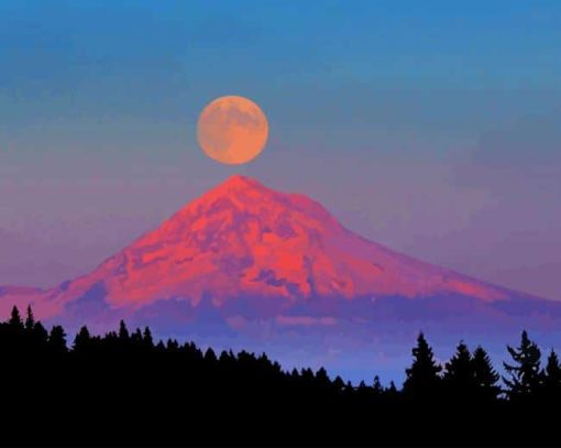 Full moon over Mountain hood paint by numbers