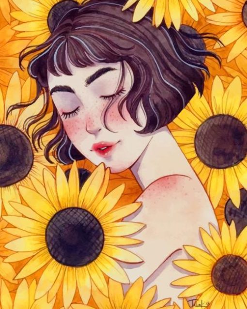 Girl Sunflowers paint by number