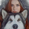 Girl With Husky paint by number