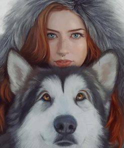 Girl With Husky paint by number