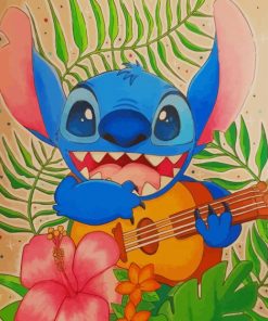 Lilo And Stitch With Flowers paint by numbers