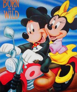 Mickey And Minnie On Motorcycle paint by numbers