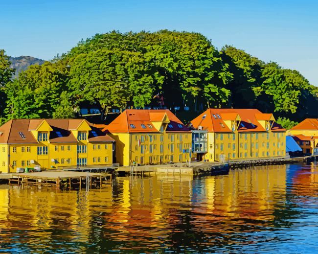 River Houses Norway Bergen paint by number