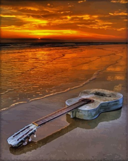 Old Guitar In Sea paint by numbers