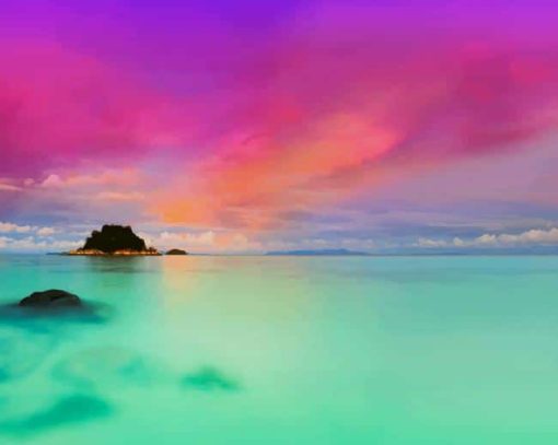 Pink sky beach paint by number