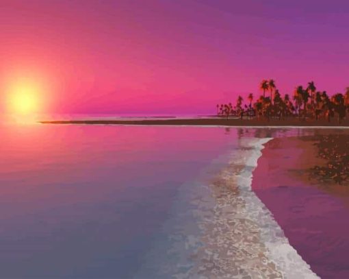 Pink Sunset Over Beach paint by numbers