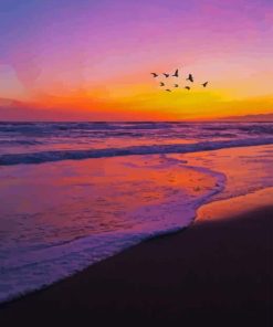 Purple Sunset Over Beach paint by number