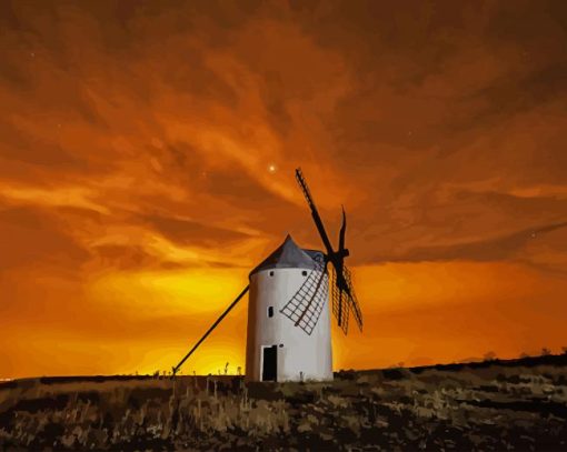 Spain Windmill Sunset paint by number