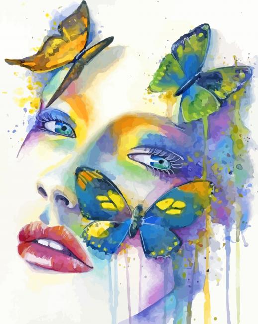 Splatter Face Art With Butterflies paint by numbers