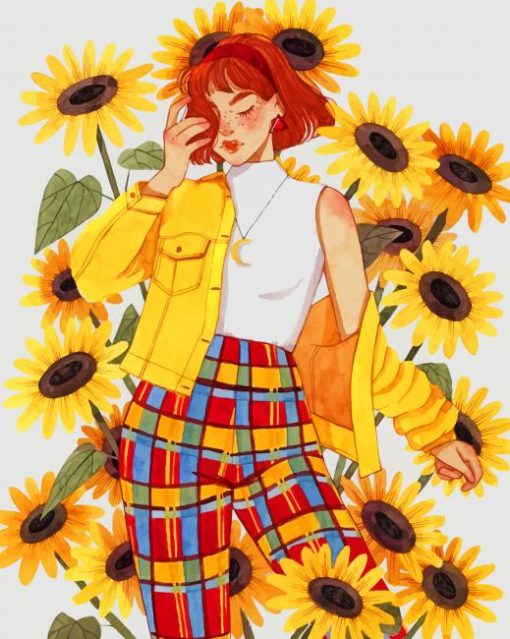 Sunflowers Girl Art paint by number