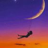 Swinging girl in moon silhouette paint by number