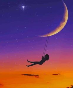 Swinging girl in moon silhouette paint by number