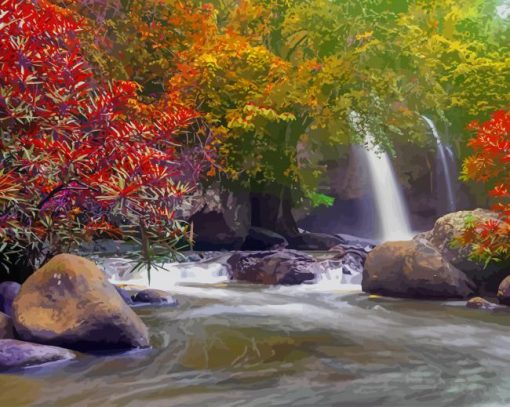 Thailand Waterfalls Autumn paint by number