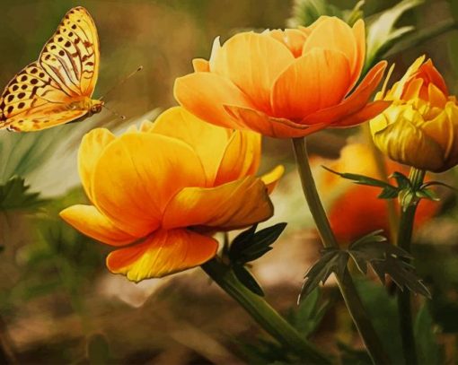 Yellow Butterfly on Flowers paint by numbers