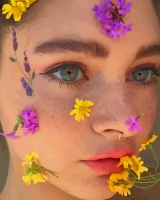 Aesthetic Face With Flowers paint by number