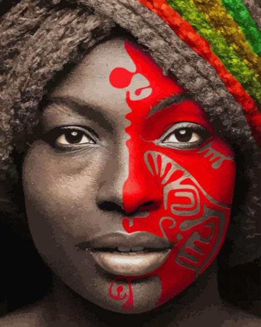 African Woman Colored Face paint by number