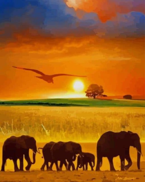 Animals Silhouette Sunset paint by numbers
