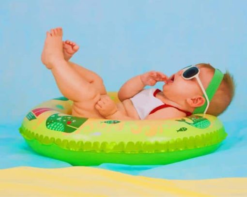 Baby Lying On Flatable Ring painting by numbers