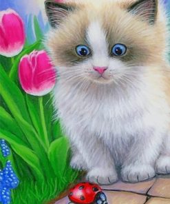Beautiful Cat and Flowers paint by numbers