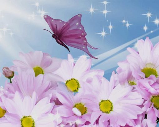 Beautiful Flowers With Butterfly paint by number