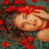Beautiful Girl With Red Flowers paint by numbers