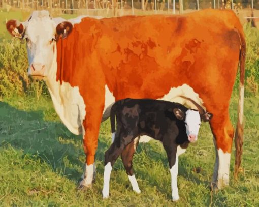 Beautiful Mum Cow and Her Baby paint by numbers