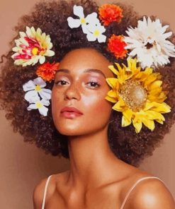 Black Girl Flower Hair paint by numbers