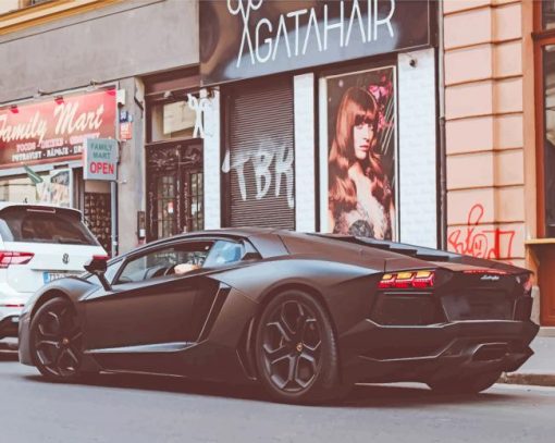 Black Lamborghini In The street paint by numbers