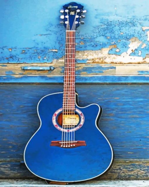 Guitar On A Blue wall paint by numbers
