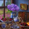 Tea Table With Fruits And Books paint by numbers