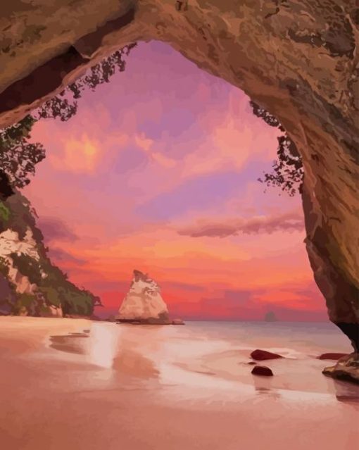 Cathedral Cove New Zealand paint by numbers