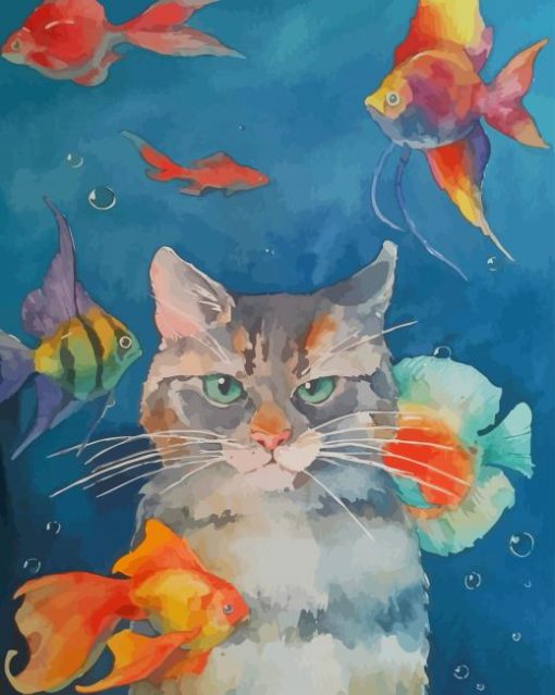 Cats With Fishes In Water paint by numbers