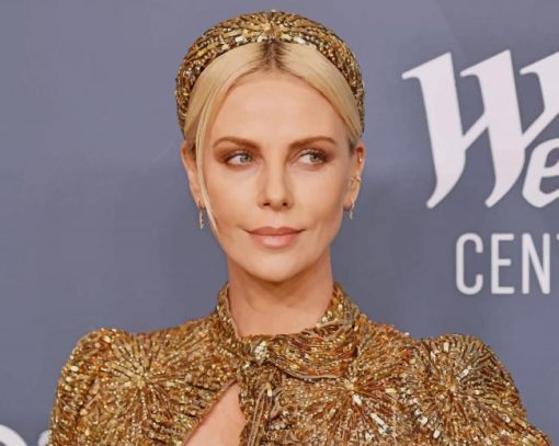 Charlize Theron Wearing Metallic Louis Vuitton Dress Paint by Numbers