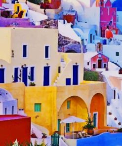 Colorful Houses On a Hill paint by numbers