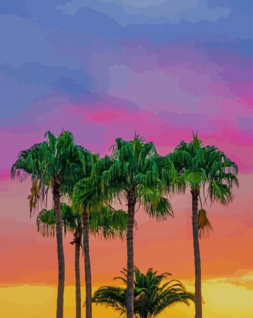 Colorful Sky Palm Trees paint by numbers