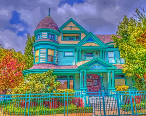 Cool Blue House California paint by number