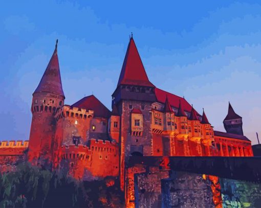corvin castle at night paint by numbers