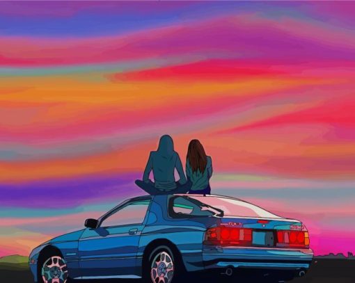 Couple Sitting On Car paint by number